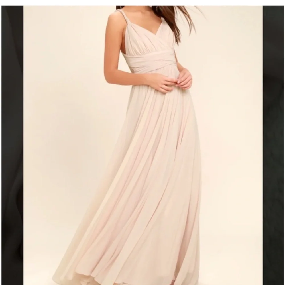 Lulus Carte Blanche Blush Pink Maxi Dress Rope Strap Formal Bridesmaid S - Picture 2 of 15